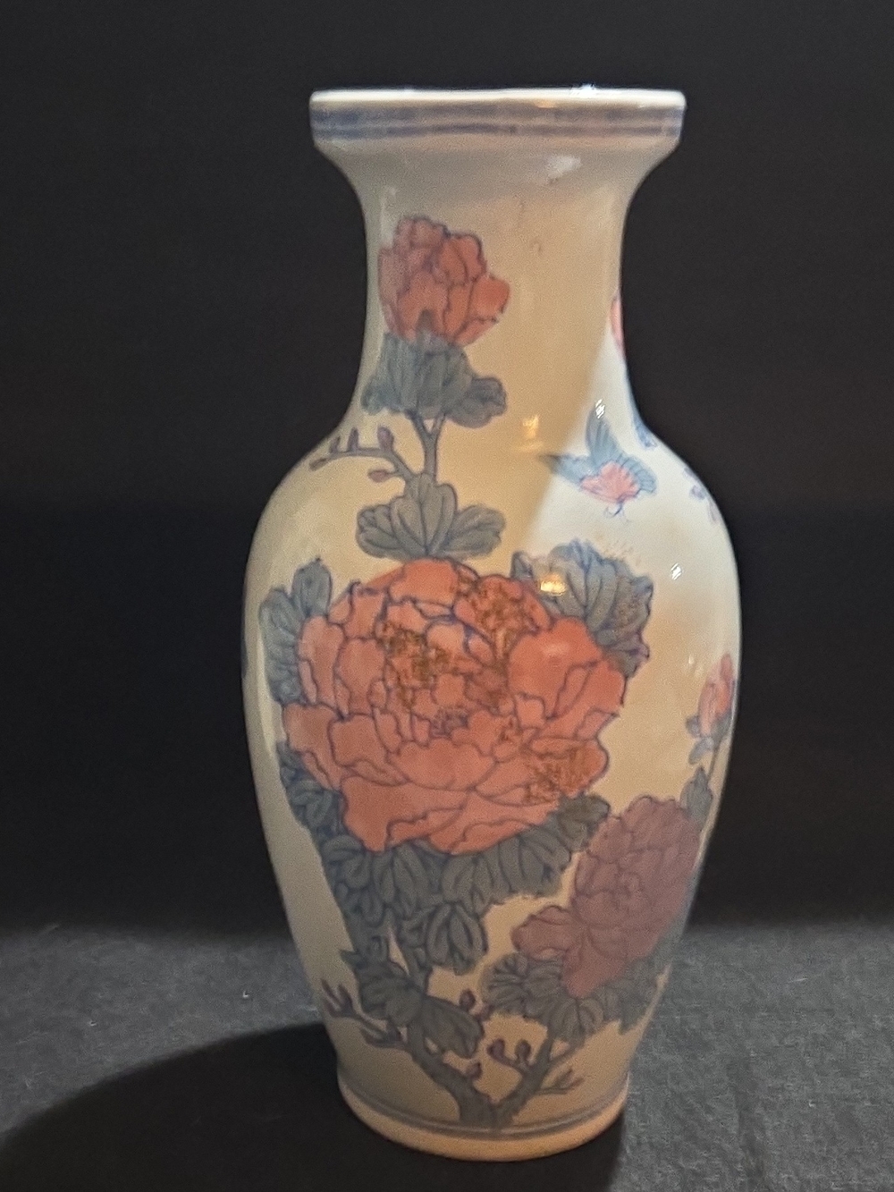 Porcelain Floral Vase in Pink and Blue - Decorative Home Accent